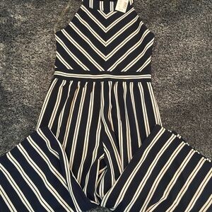Beautees Navy and White Striped Halter Jumpsuit, 10